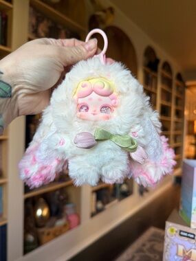 New with box lucky deer nai Kawaii Pink and white Bunny Plush Clip-On Bag Charm